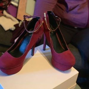 Maroon Platform Stilettos w/ Ankle Straps